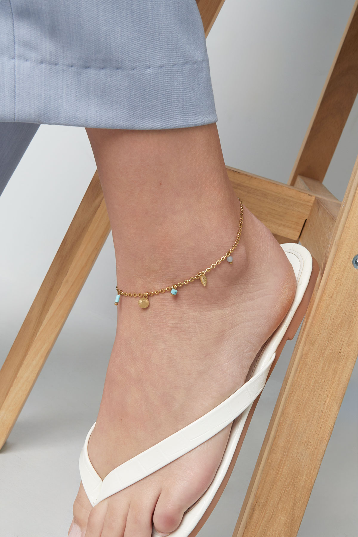 Simple spring anklet natural stone - gold h5 Picture3